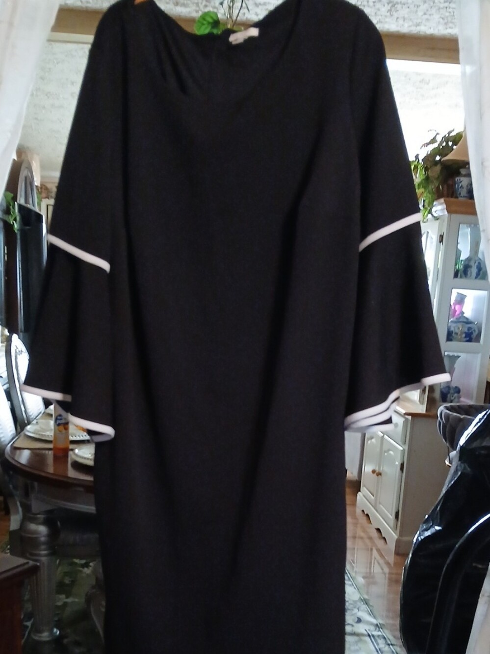 Black Bell Sleeve Women's Dress - Classic V-Neck